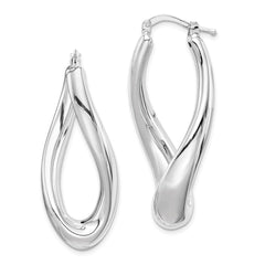 Sterling Silver Polished Rhodium Plated Twisted Hollow Hoop Earrings