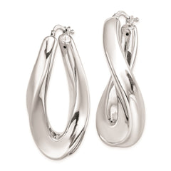 Sterling Silver Polished Rhodium Plated Twisted Hollow Hoop Earrings