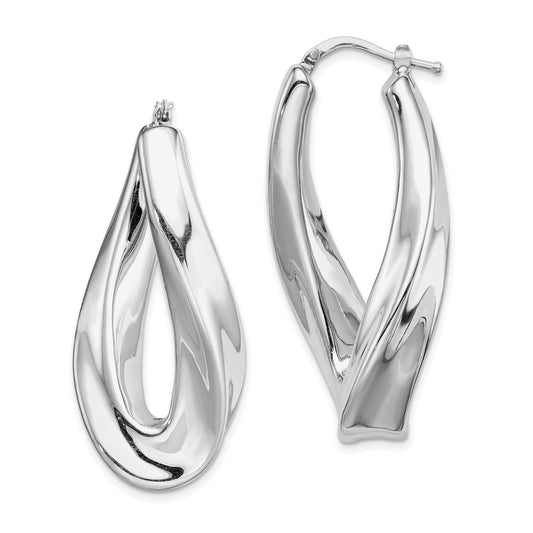 Sterling Silver Polished Rhodium Plated Twisted Hollow Hoop Earrings