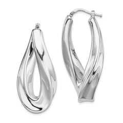 Sterling Silver Polished Rhodium Plated Twisted Hollow Hoop Earrings