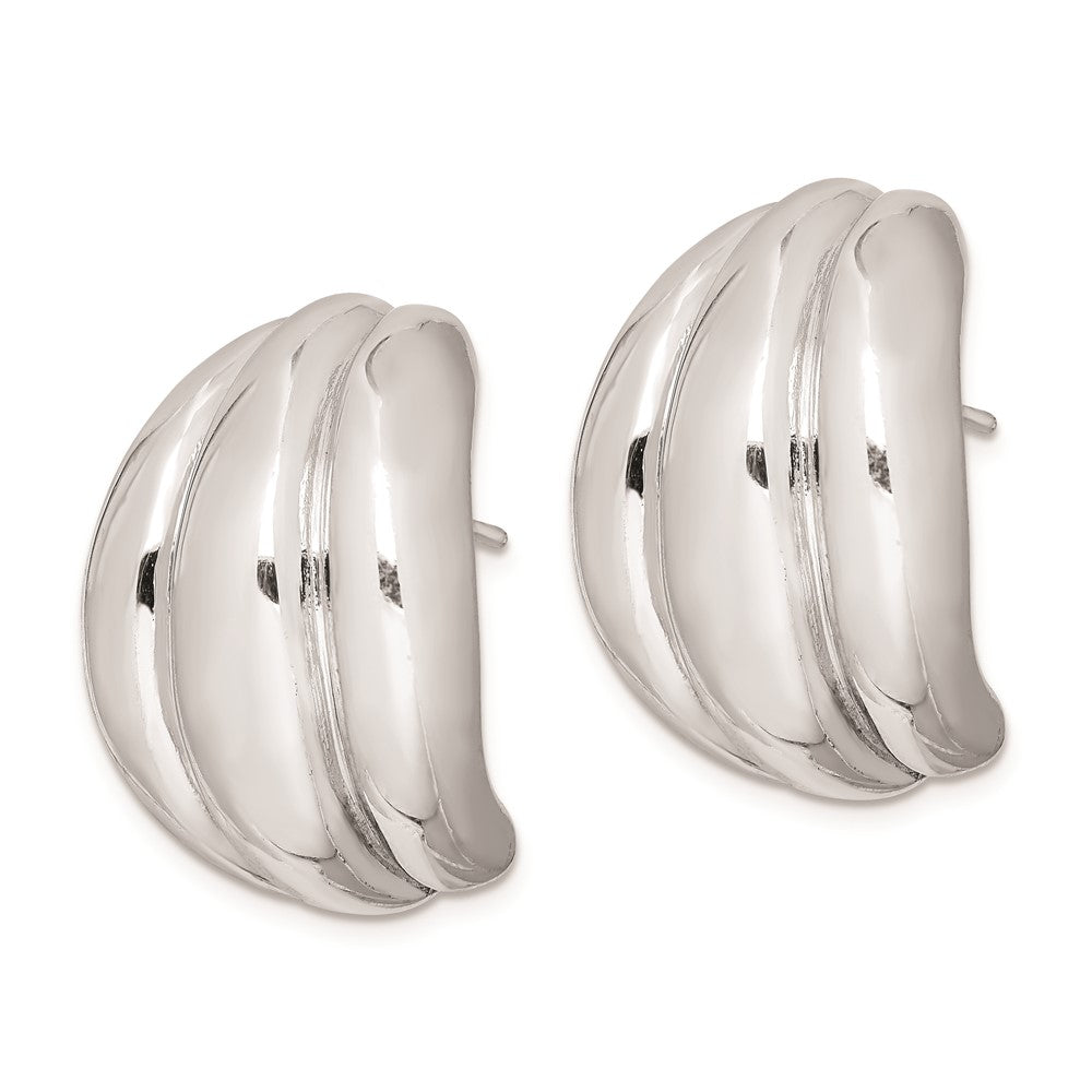 Sterling Silver Polished Rhodium Plated Hollow J-Hoop Post Earrings