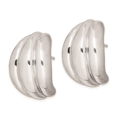 Sterling Silver Polished Rhodium Plated Hollow J-Hoop Post Earrings