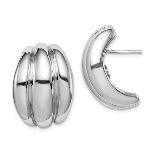 Sterling Silver Polished Rhodium Plated Hollow J-Hoop Post Earrings