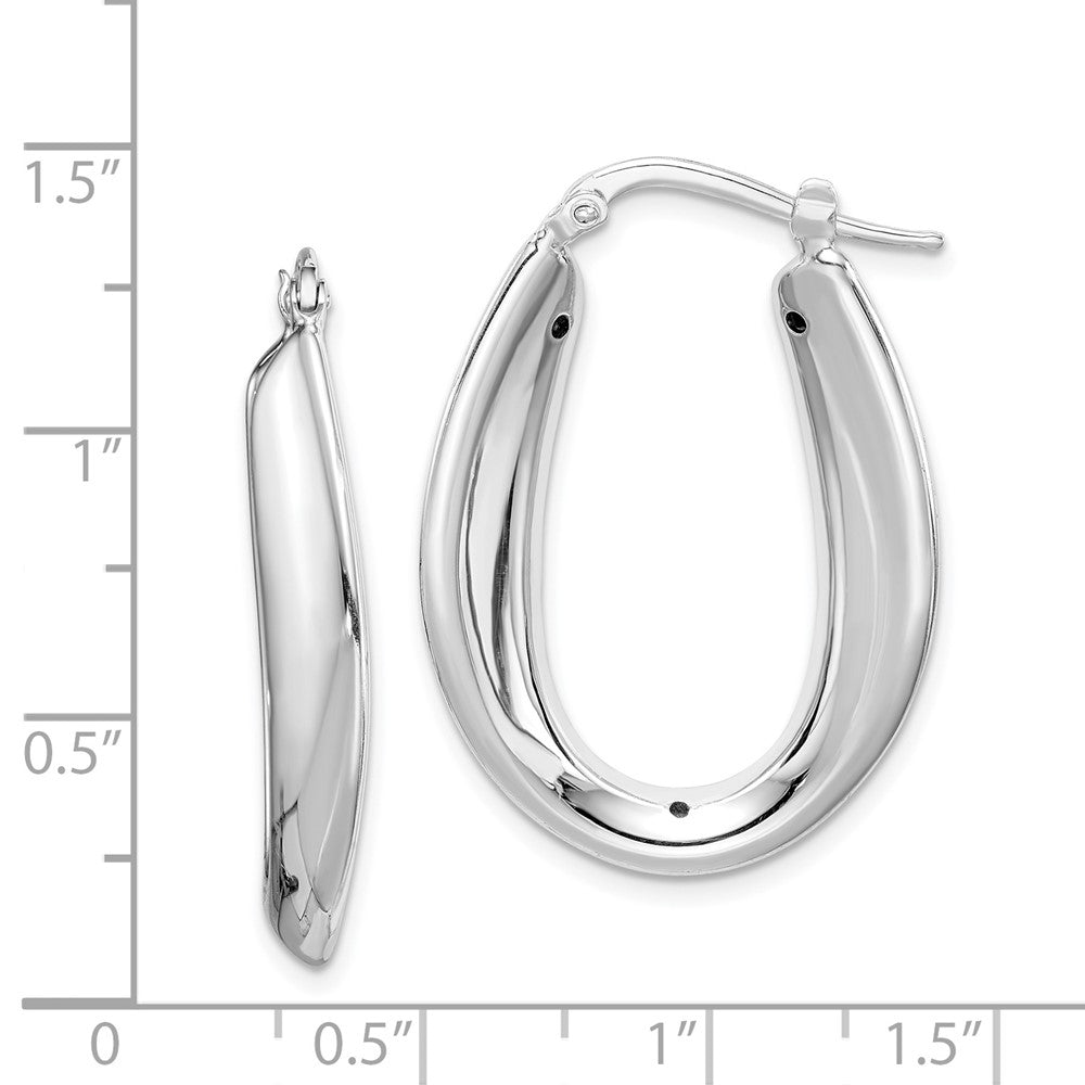 Sterling Silver Polished Rhodium Plated Oval Hollow Hoop Earrings
