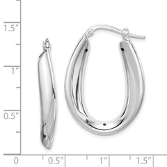Sterling Silver Polished Rhodium Plated Oval Hollow Hoop Earrings