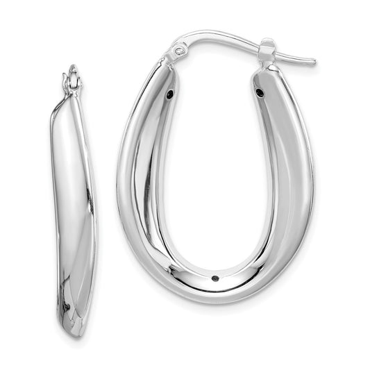 Sterling Silver Polished Rhodium Plated Oval Hollow Hoop Earrings