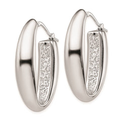 Sterling Silver Polished Rhodium Plated Hollow Hoop Earrings