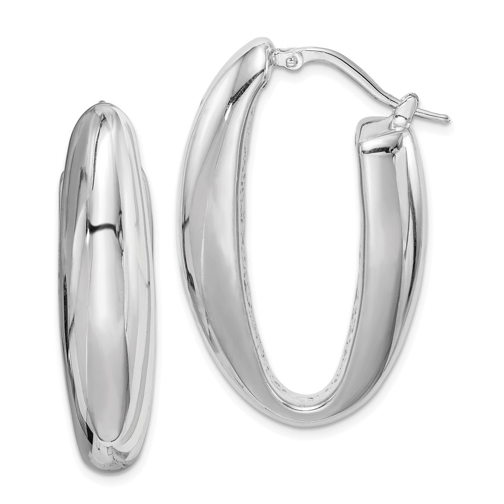 Sterling Silver Polished Rhodium Plated Hollow Hoop Earrings