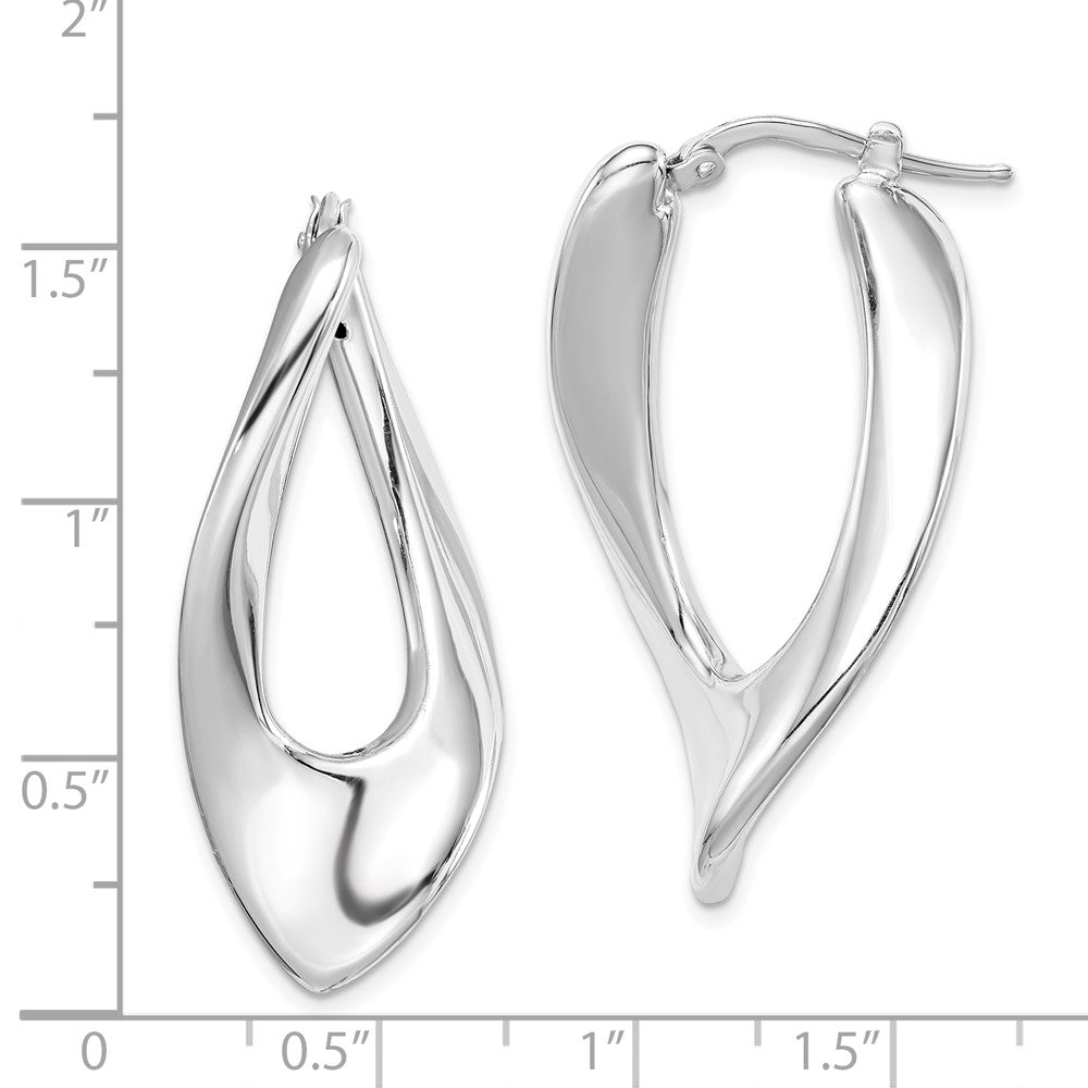 Sterling Silver Polished Rhodium Plated Hollow Twisted Hoop Earrings