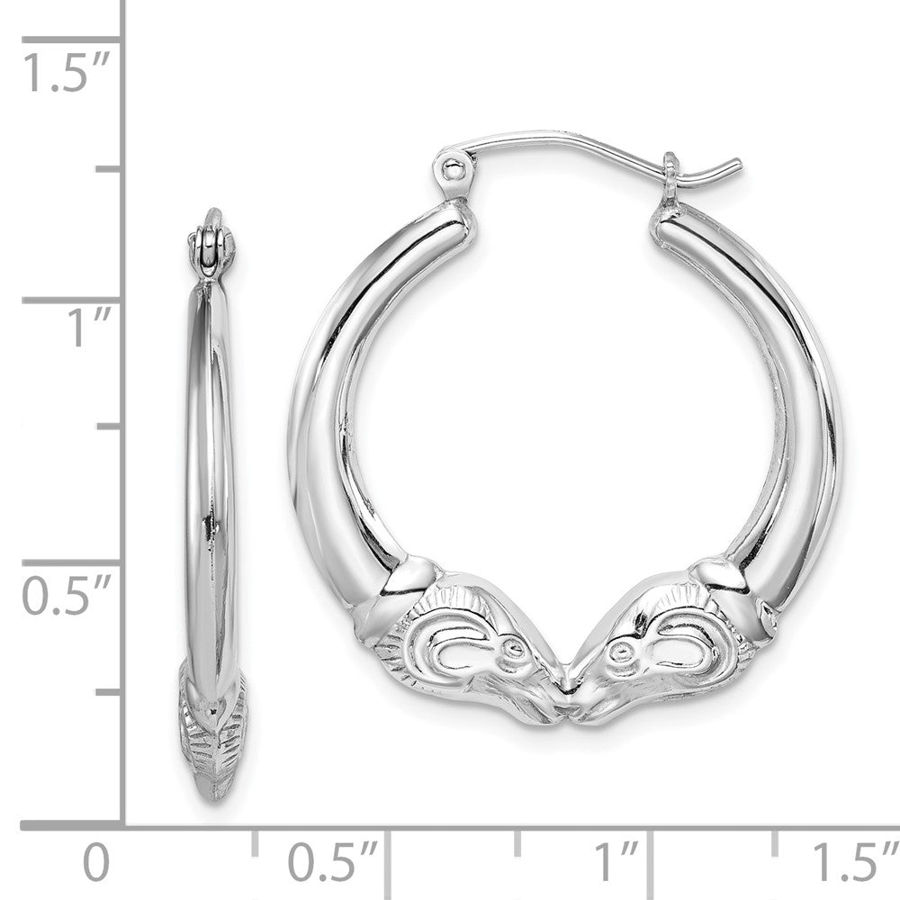 Rhodium-plated Sterling Silver Rams Head Hoop Earrings
