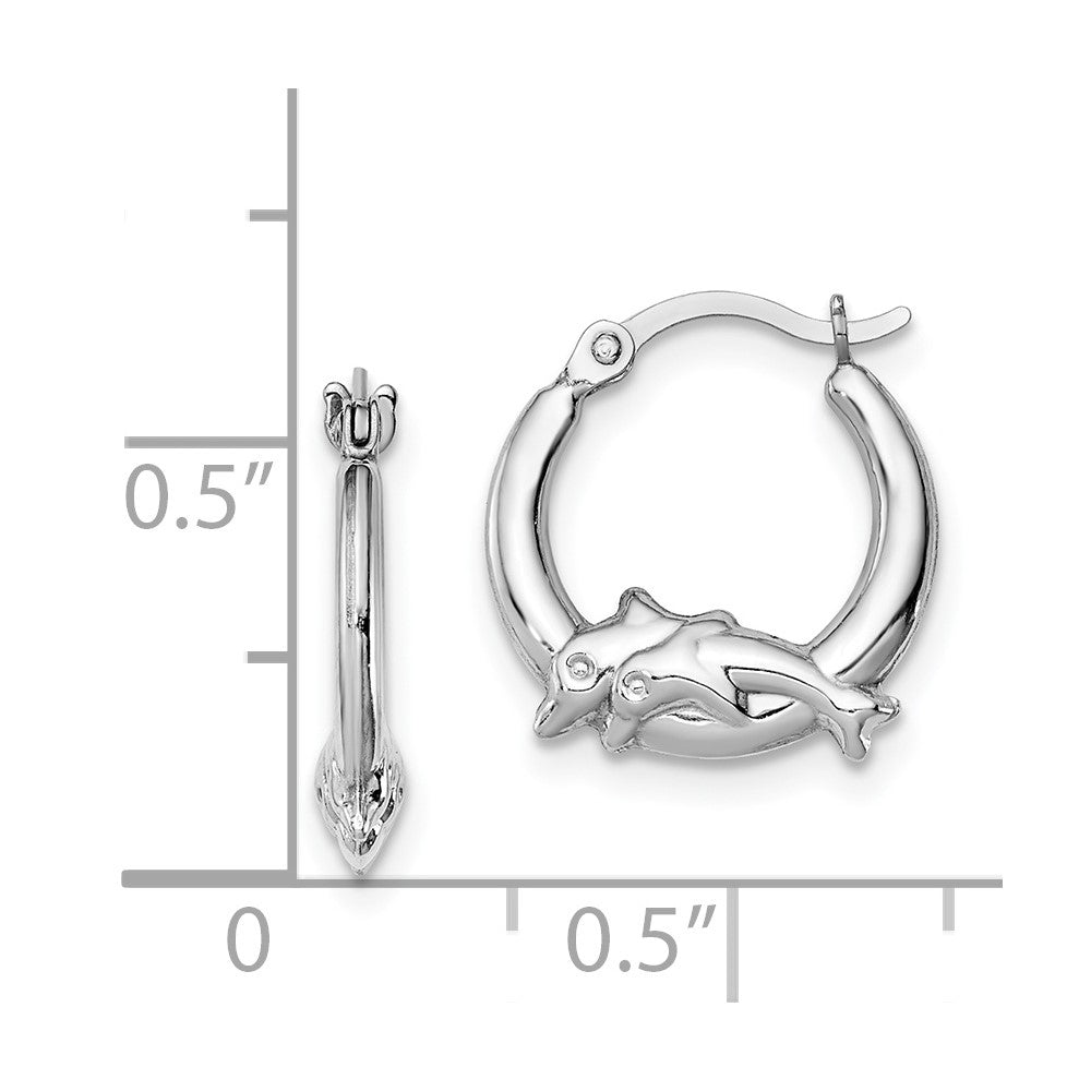 Rhodium-plated Sterling Silver Dolphin Hoop Earrings
