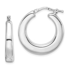 Sterling Silver Polished Rhodium Plated Hollow Hoop Earrings