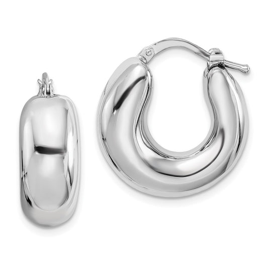 Sterling Silver Polished Rhodium Plated Hollow Hoop Earrings