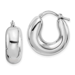 Sterling Silver Polished Rhodium Plated Hollow Hoop Earrings