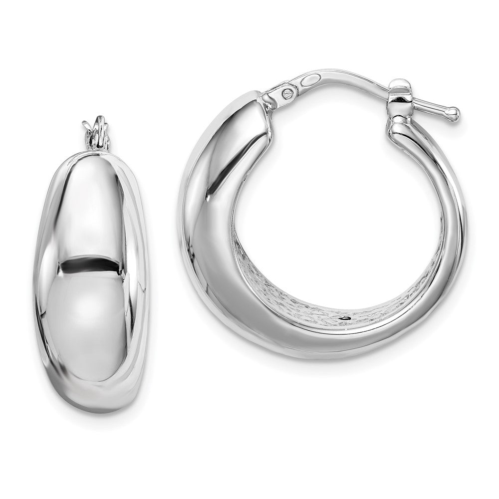 Sterling Silver Polished Rhodium Plated Hollow Hoop Earrings