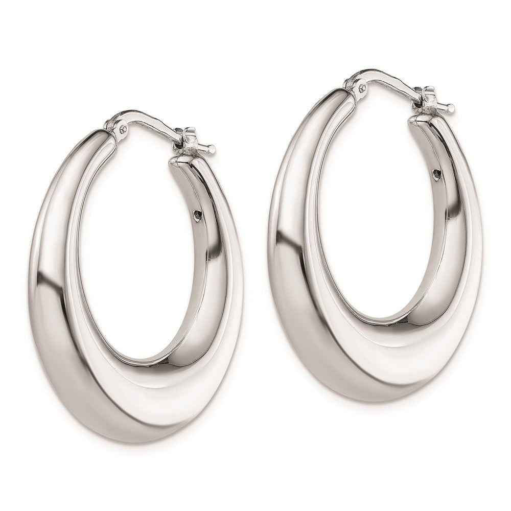 Sterling Silver Polished Rhodium Plated Hollow Hoop Earrings