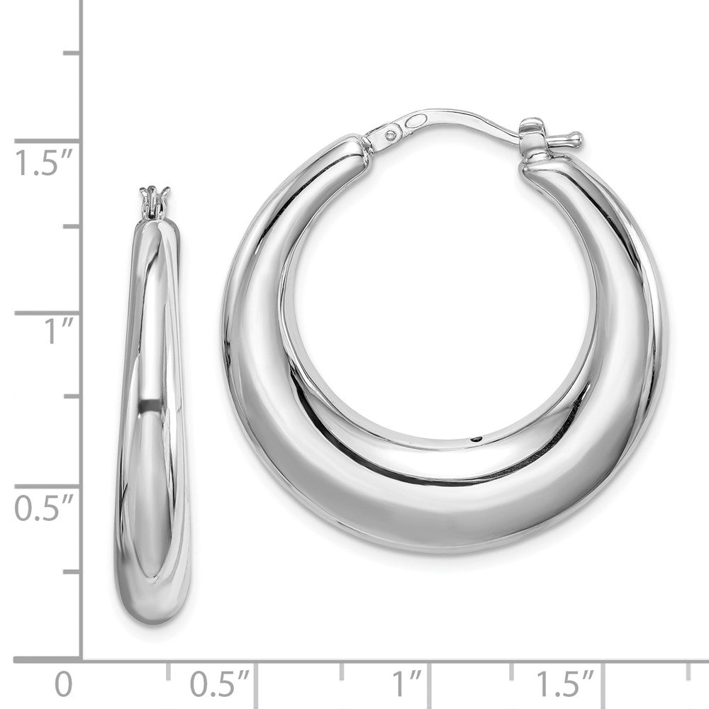 Sterling Silver Polished Rhodium Plated Hollow Hoop Earrings