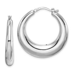 Sterling Silver Polished Rhodium Plated Hollow Hoop Earrings