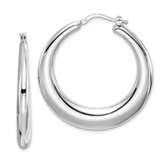 Sterling Silver Polished Rhodium Plated Hollow Hoop Earrings