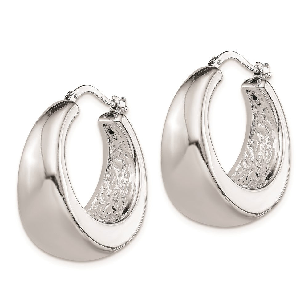 Sterling Silver Polished Rhodium Plated Hollow Hoop Earrings