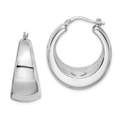 Sterling Silver Polished Rhodium Plated Hollow Hoop Earrings