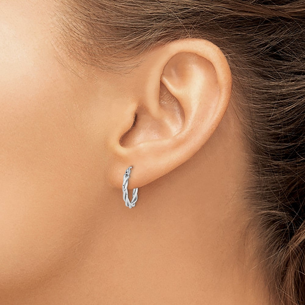 Rhodium-plated Sterling Silver 2mm Twisted Hoop Earrings