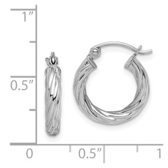 Rhodium-plated Sterling Silver 2.7x15mm Twisted Hoop Earrings