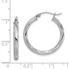 Rhodium-plated Sterling Silver 2.7x25mm Twisted Hoop Earrings
