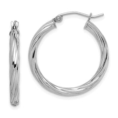 Rhodium-plated Sterling Silver 2.7x25mm Twisted Hoop Earrings