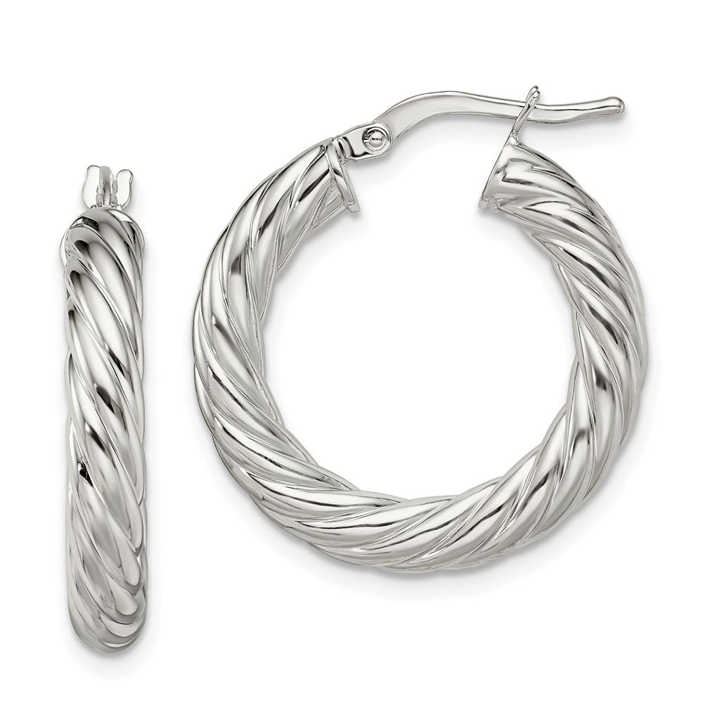 Sterling Silver Polished Twisted 4mm Hoop Earrings