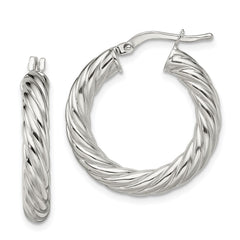 Sterling Silver Polished Twisted 4mm Hoop Earrings