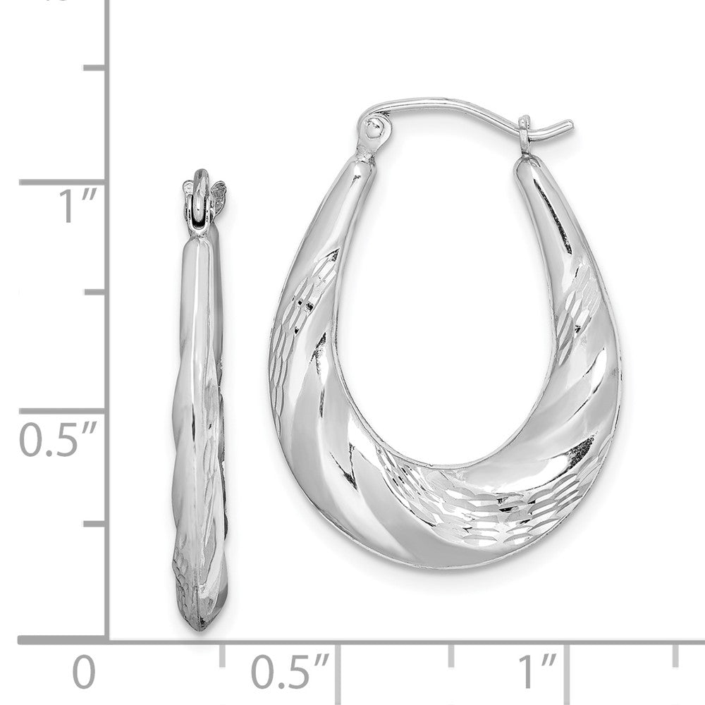Rhodium-plated Sterling Silver Diamond-cut Scalloped Hoop Earrings