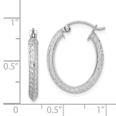 Rhodium-plated Sterling Silver Diamond-cut Oval Hoop Earrings