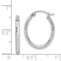 Rhodium-plated Sterling Silver Diamond-cut Oval Hoop Earrings