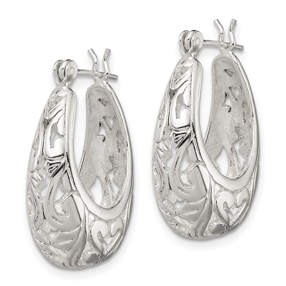 Sterling Silver Oval Filigree Hoop Earrings