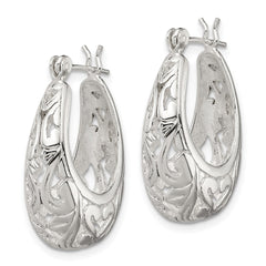 Sterling Silver Oval Filigree Hoop Earrings