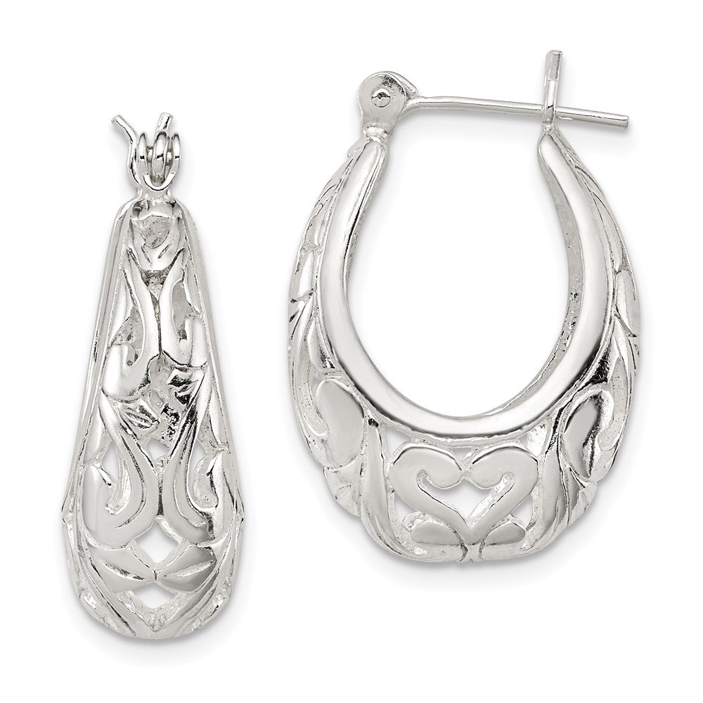 Sterling Silver Oval Filigree Hoop Earrings