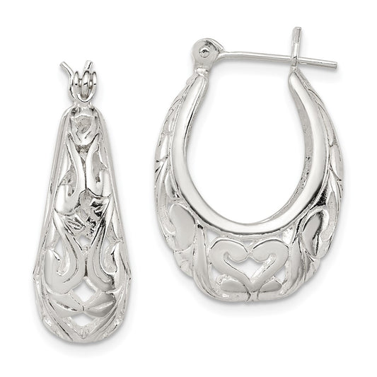 Sterling Silver Oval Filigree Hoop Earrings
