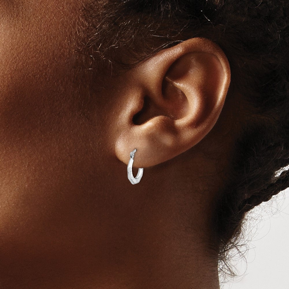 Rhodium-plated Sterling Silver Patterned Hollow Hoop Earrings