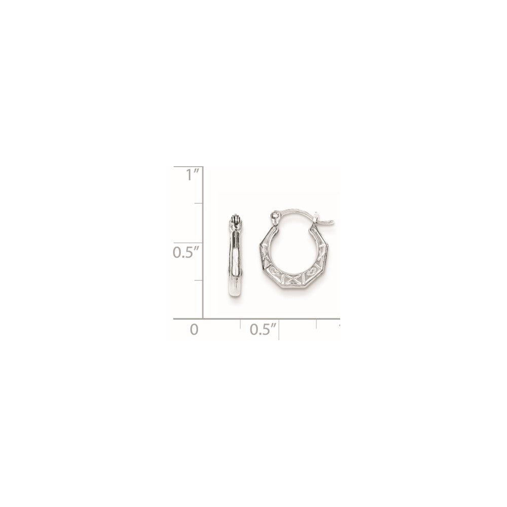 Rhodium-plated Sterling Silver Patterned Hollow Hoop Earrings