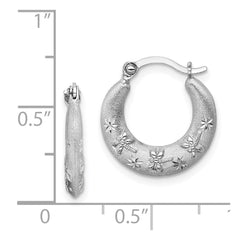Rhodium-plated Sterling Silver Diamond-cut Hoop Earrings