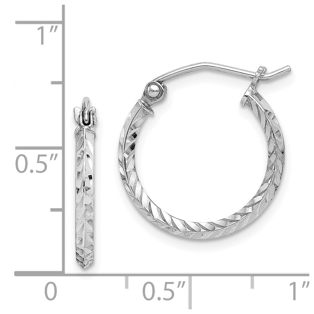 Rhodium-plated Sterling Silver Diamond-cut Hoop Earrings