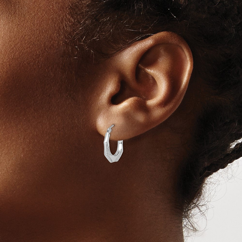 Rhodium-plated Sterling Silver Hollow Textured Polished Hoop Earrings