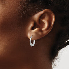 Rhodium-plated Sterling Silver Hollow Textured Polished Hoop Earrings