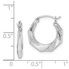 Rhodium-plated Sterling Silver Hollow Textured Polished Hoop Earrings