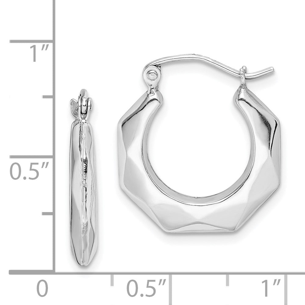 Rhodium-plated Sterling Silver Hollow Fancy Hoop Earrings