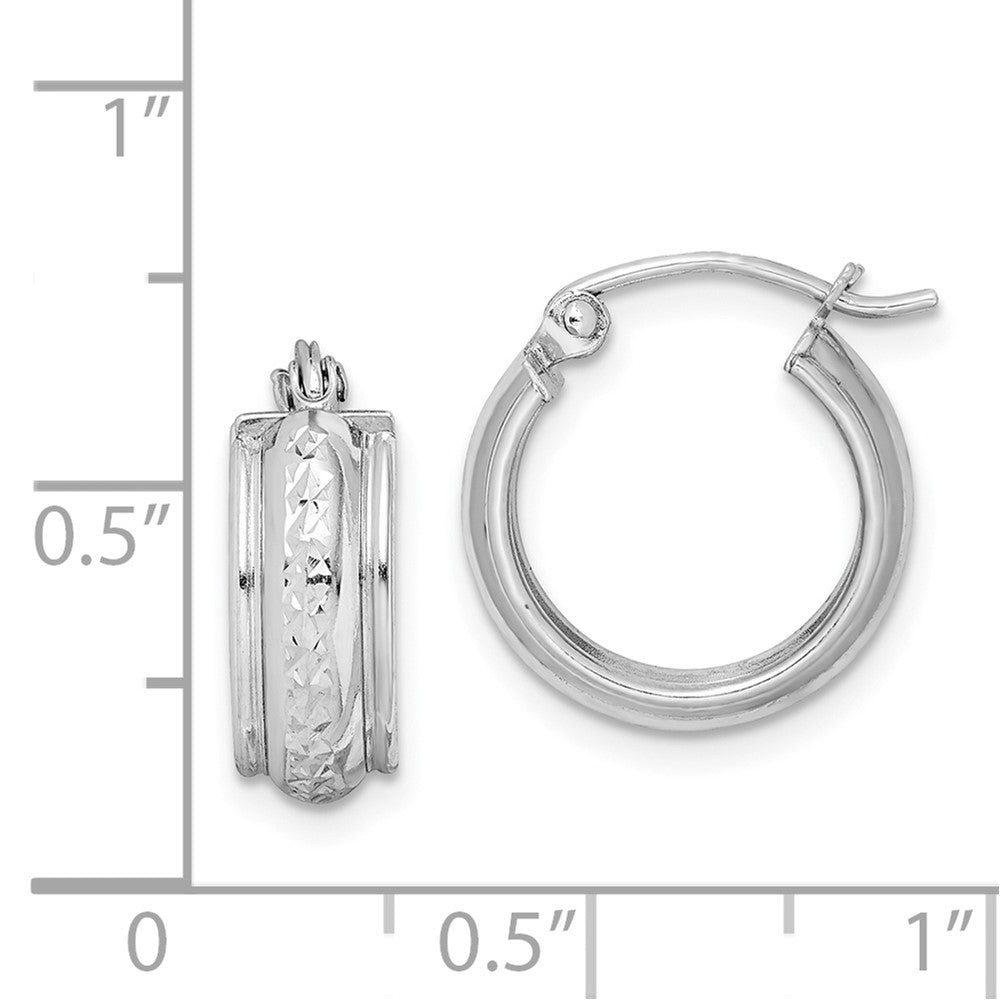 Rhodium-plated Sterling Silver Diamond-cut Hoop Earrings