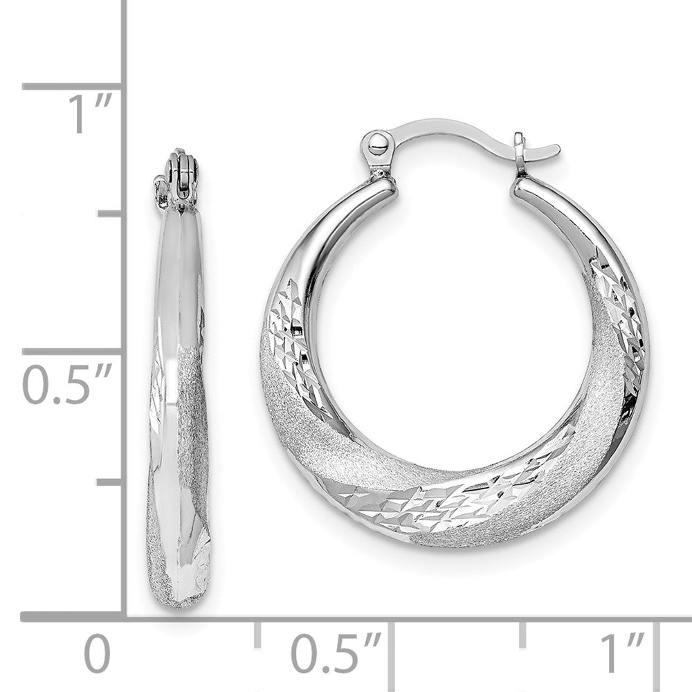Rhodium-plated Sterling Silver Diamond-cut Scalloped Hoop Earrings