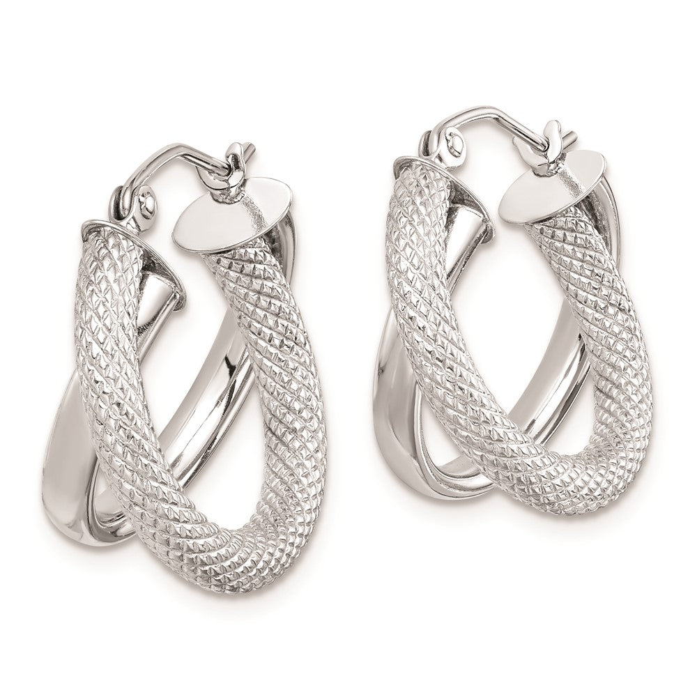 Rhodium-plated Sterling Silver Polished Diamond-cut Hoop Earrings