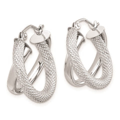 Rhodium-plated Sterling Silver Polished Diamond-cut Hoop Earrings